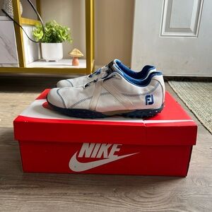 FootJoy M Project Leather Waterproof Golf Shoes White Blue 55264